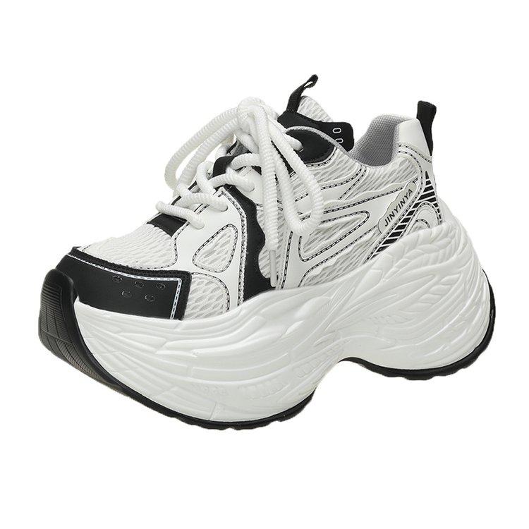 Fashion 8CM Women Thick Leather Sneakers New Autumn High Platform Dad Shoes Women Casual Trainer Sneakers Thick Sole Vulcanize Shoes