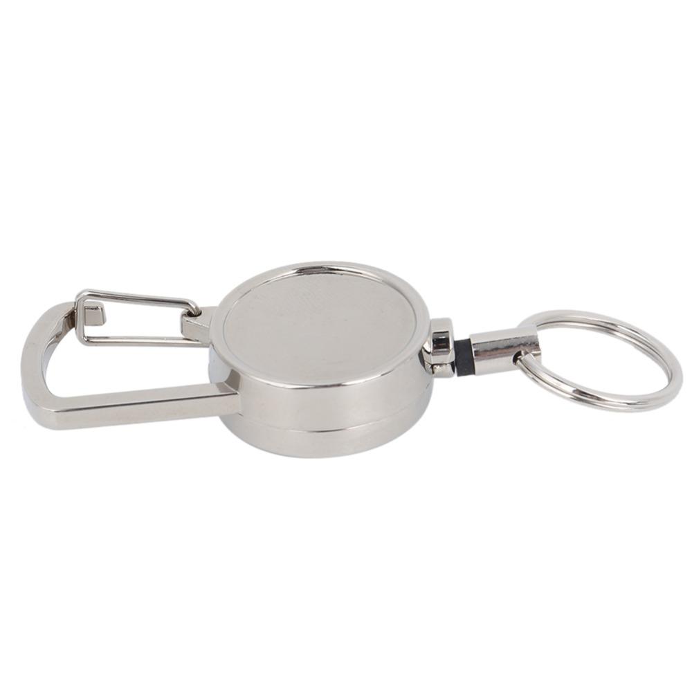 2 Pcs All Metal Key Ring 2.5cm Retractable Keychain Durable ID Badge Holder  Camping