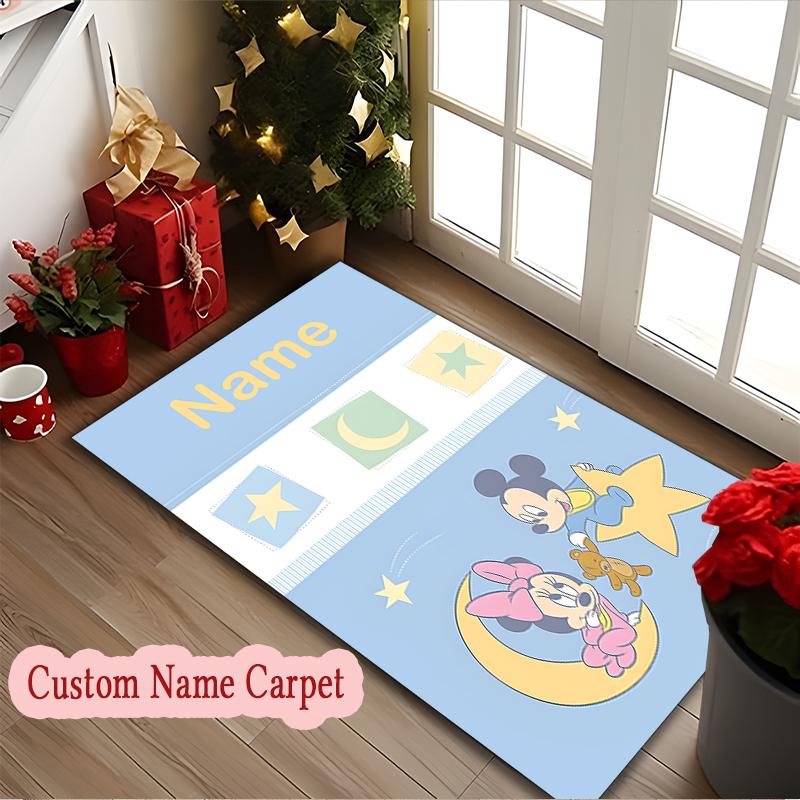 [Mickey Minnie Mouse Area Carpet] Easy Maintenance Chair Rug for Conference Room Use, Customize Name Floor Mat