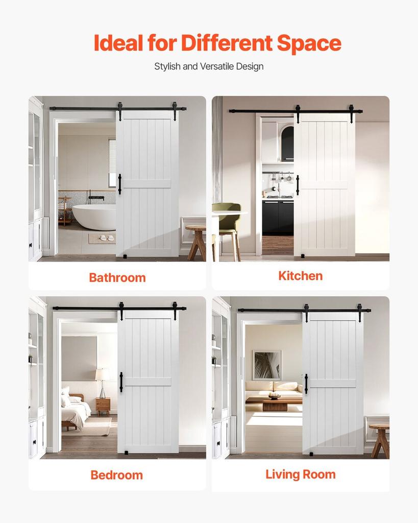 Sliding Barn Door with Hardware Kit 914 X 2134mm MDF Panel PVC Surface