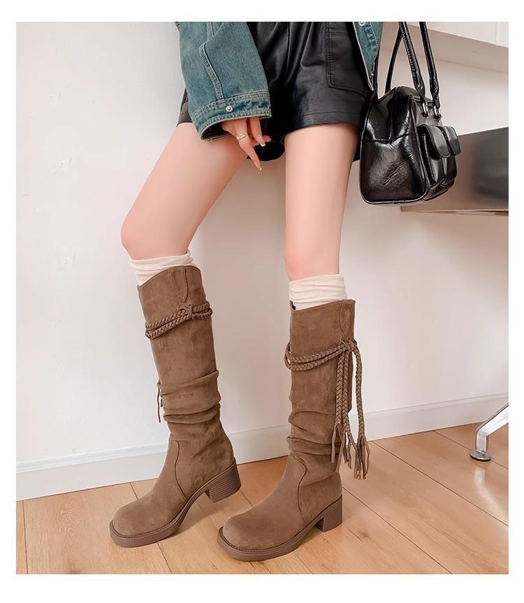 

Boots Maillard Wasteland Wind Hemp Rope Fringed Knight Boots But Knee Boots Women s Western Pile Boots Autumn 35