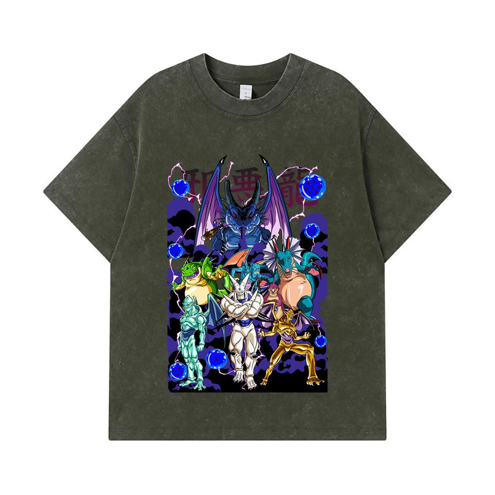 

275 GSM Washed T-shirts 100% Cotton Dragon Ball V38 Dragons Print Unisex Heavy Cotton T Shirt S армия зеленый