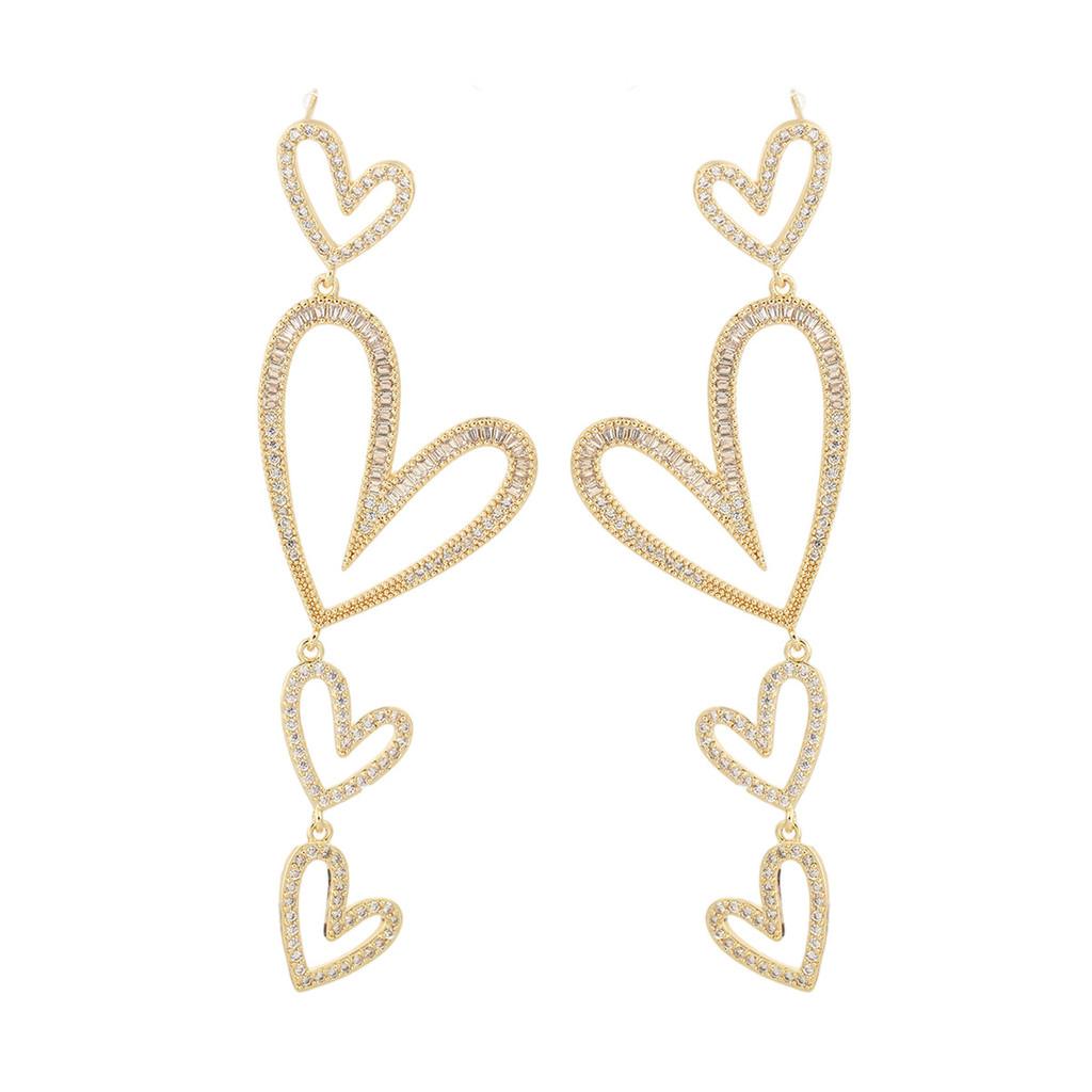 Orecchini Pendenti Geometrici a Forma di Cuore di Lusso Con Zirconia Per Donna Gioielli da Sposa