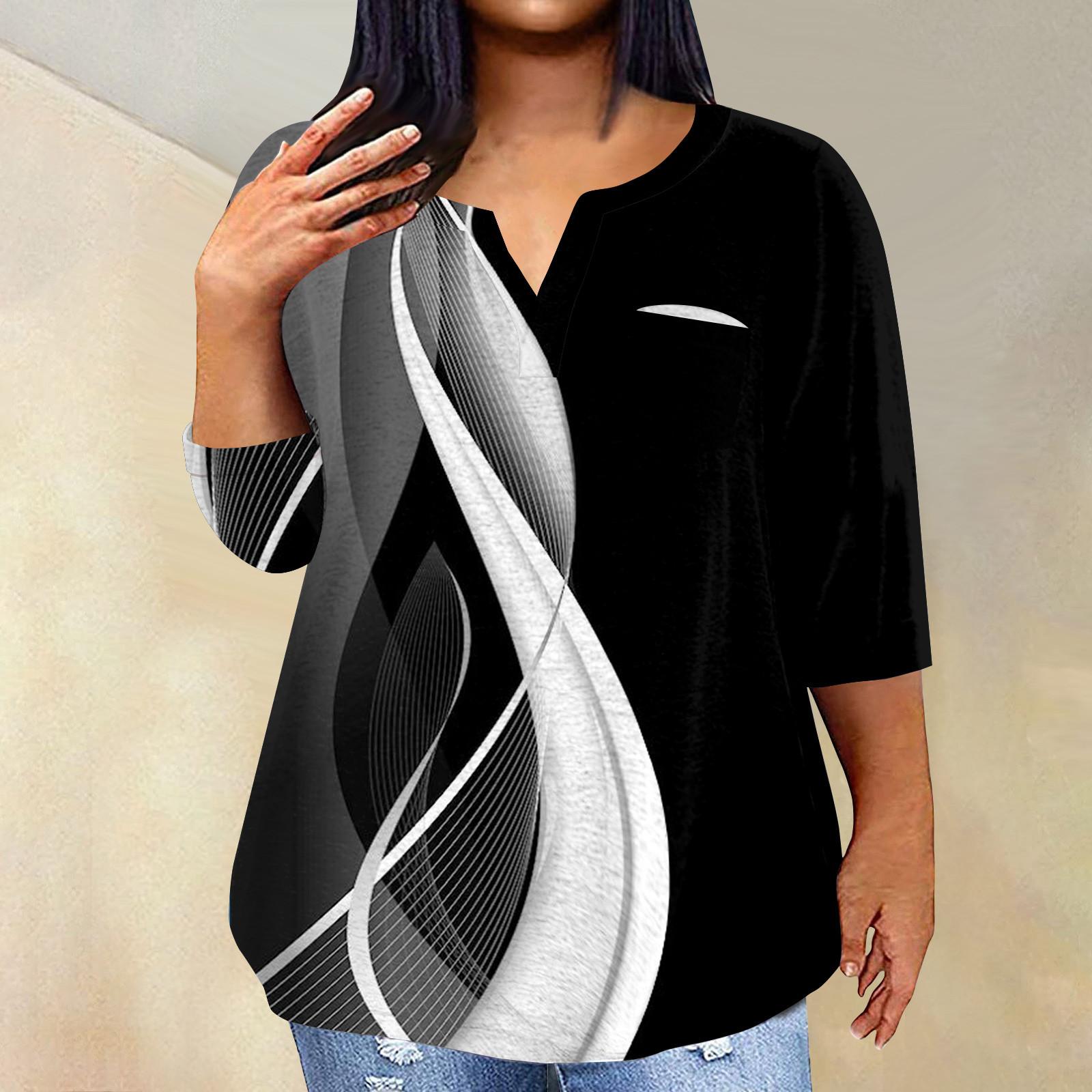 

Женский модный повседневный пуловер с рукавами три четверти и V-образным вырезом с принтом, топ с рукавами 4/3 L чёрный