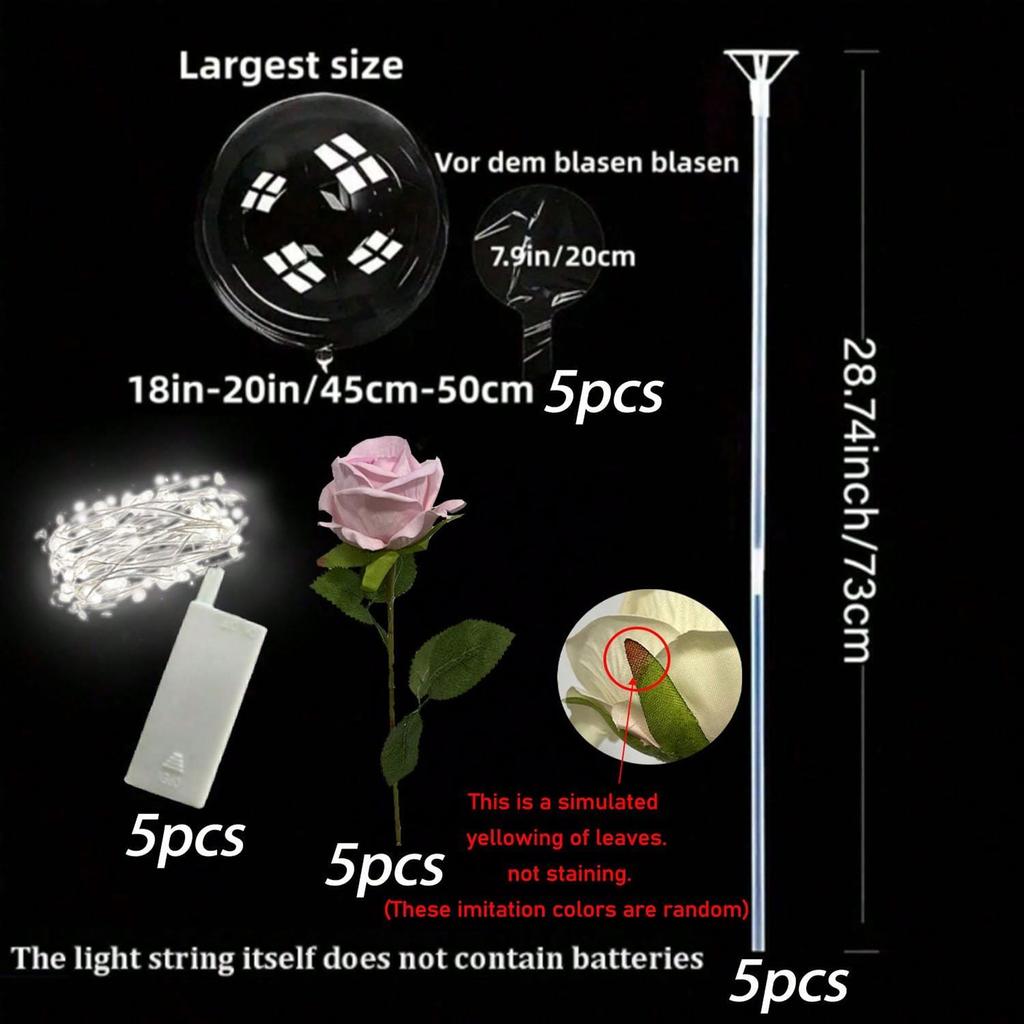 LED light rose bouquet transparent wave balloon, suitable for weddings, anniversaries, birthdays, Valentine's Day, bridal shower