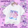 2026 New Kpop Demon Hunters Children's Polyester T-shirt - Girls' Casual Top with Cartoon Print - Summer Short-Sleeved Sports Shirt