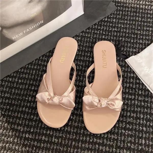 Slippers Women Summer Flat Shoes Female Luxury Slides Pantofle Butterfly-Knot Designer 2025 Butterfly-knot Female Shoes Slippers