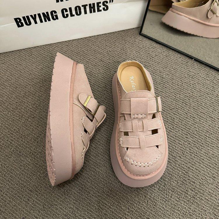 

Thick-soled Boken shoes women s toe half slippers 2025 new summer wear openwork vintage Roman muffin sandals 40