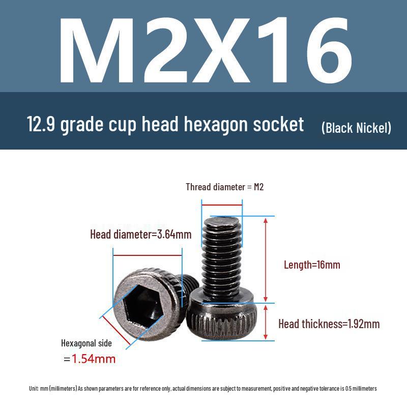 Yigu High-Strength Black Nickel Hex Socket Screw, M1.6-M4, Knurled Cup Head Bolt, 12.9 Grade.