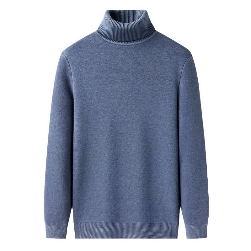 [Machine Washable] Men'S Semi-Turtleneck Sweater Integrated Fleece Winter Fleece Warm Sweater Close-Fitting Knitted Bottoming Shirt