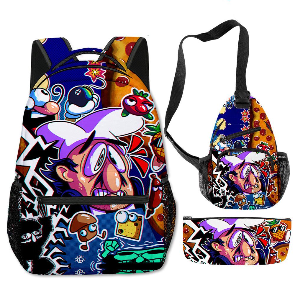 Klassisch Neuheit Eigenartig Cool Pizza Turm 3D Druck 3er Set Schultaschen Multifunktionale Reise Rucksack Brusttasche Federmäppchen