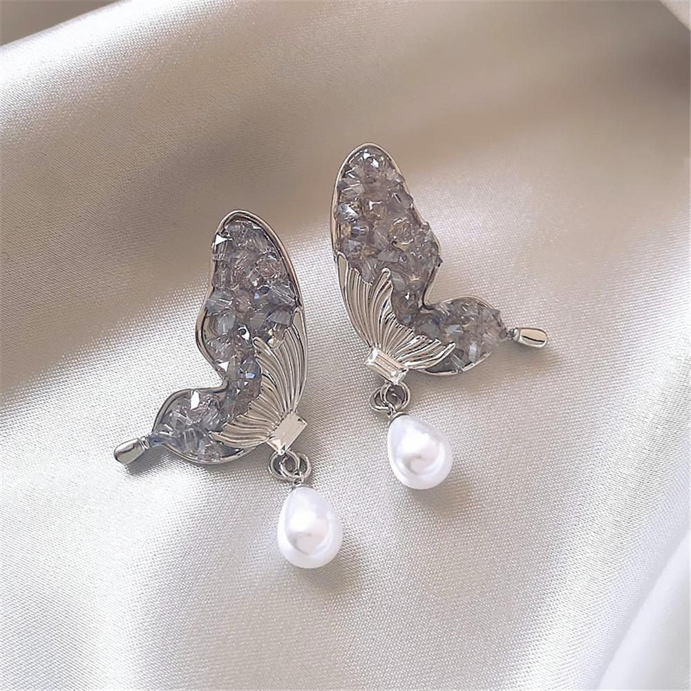 Cute Female Blue Green White Zircon Stone Silver Color Butterfly Stud Earrings Lovely Bridal Wedding Jewelry For Women