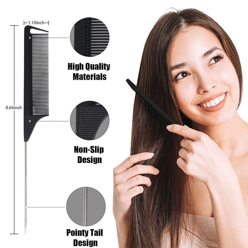 Stainless Steel Pointed Tail Hair Professional Hair Comb Hair Brush Salon Hair Styling Tool Hair Comb Special for Real Hair Wigs