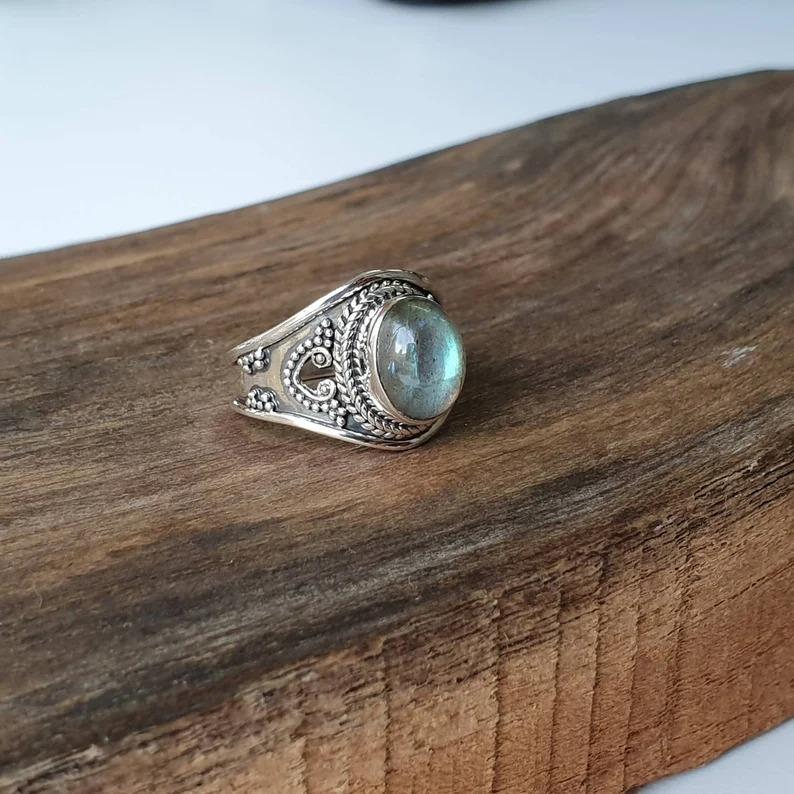 Silver Labradorite Ring 925 Sterling Silver Solid Red Stone Fashion Statement Rings for Women's Gift Idea Gemstone Jewelry Gemstone Handmade Rings