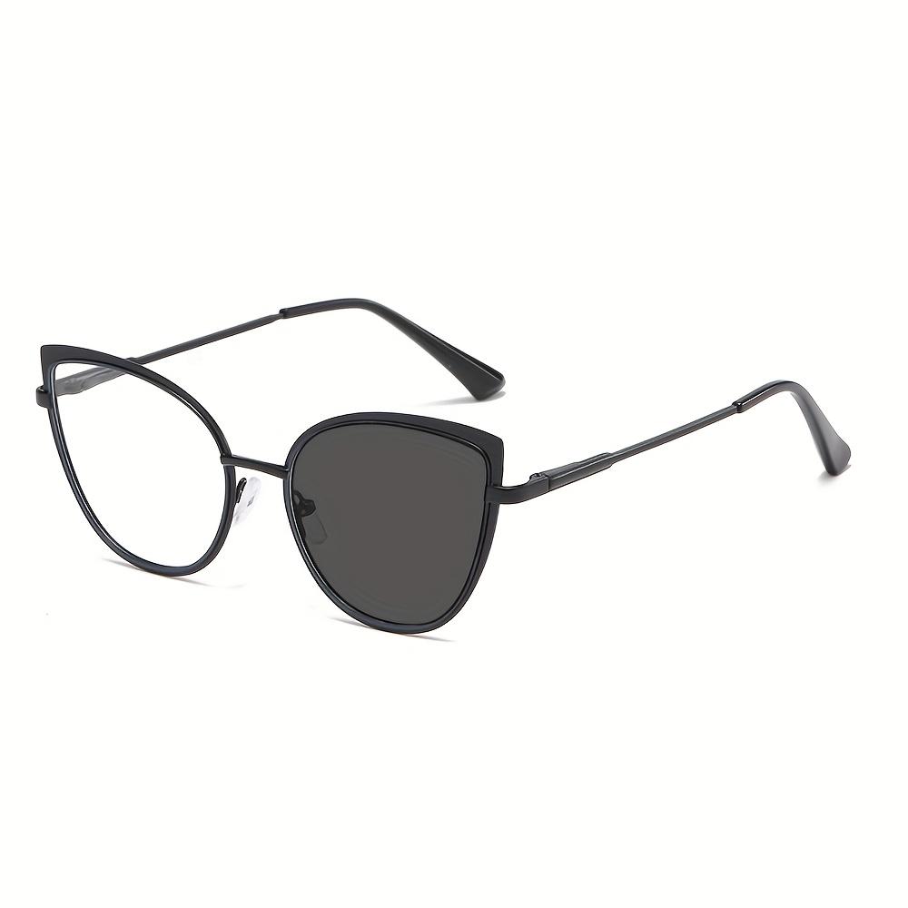 1 Pair Of New High-End Metal Cat'S Eye Frame Fashion Anti-Blue Light Color-Changing Glasses For Men And Women