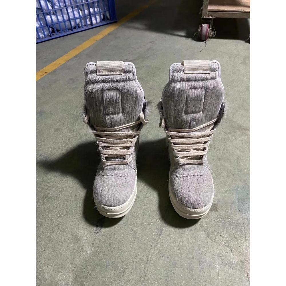 Brand Women Shoes Pink Furry Sneaker Men Shoe High-Top Sneakers Quality Horsehair Genuine Leather Fashion Designer Ankle Boots