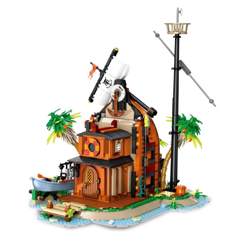 1035Pcs Pirate Building Blocks Series: Shipwreck Base Diy Assembly Toy, Creative Home Decor, Kids Birthday Toy Gift