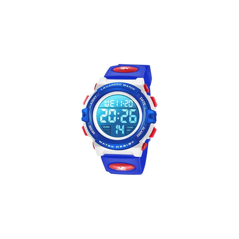 Kids Digital Sports Watch for Boys 50m Waterproof Multi-Function Alert Date Dual Time LED Display