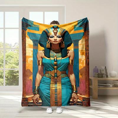Beautiful Egyptian Queen Pattern Flannel Printed Blanket Suitable for All Seasons Suitable for Living Room Office Sofa Travel
