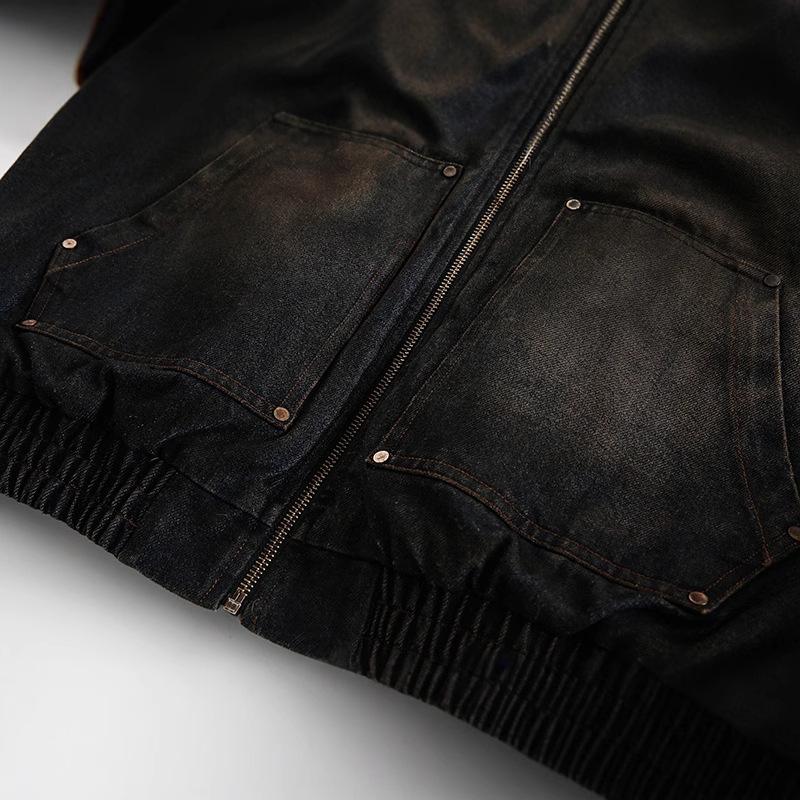 Men's Padded Jackets Fashion Denim Fleece Hooded Worn-out Zipper Patchwork Loose Winter Male Clothing Stylish