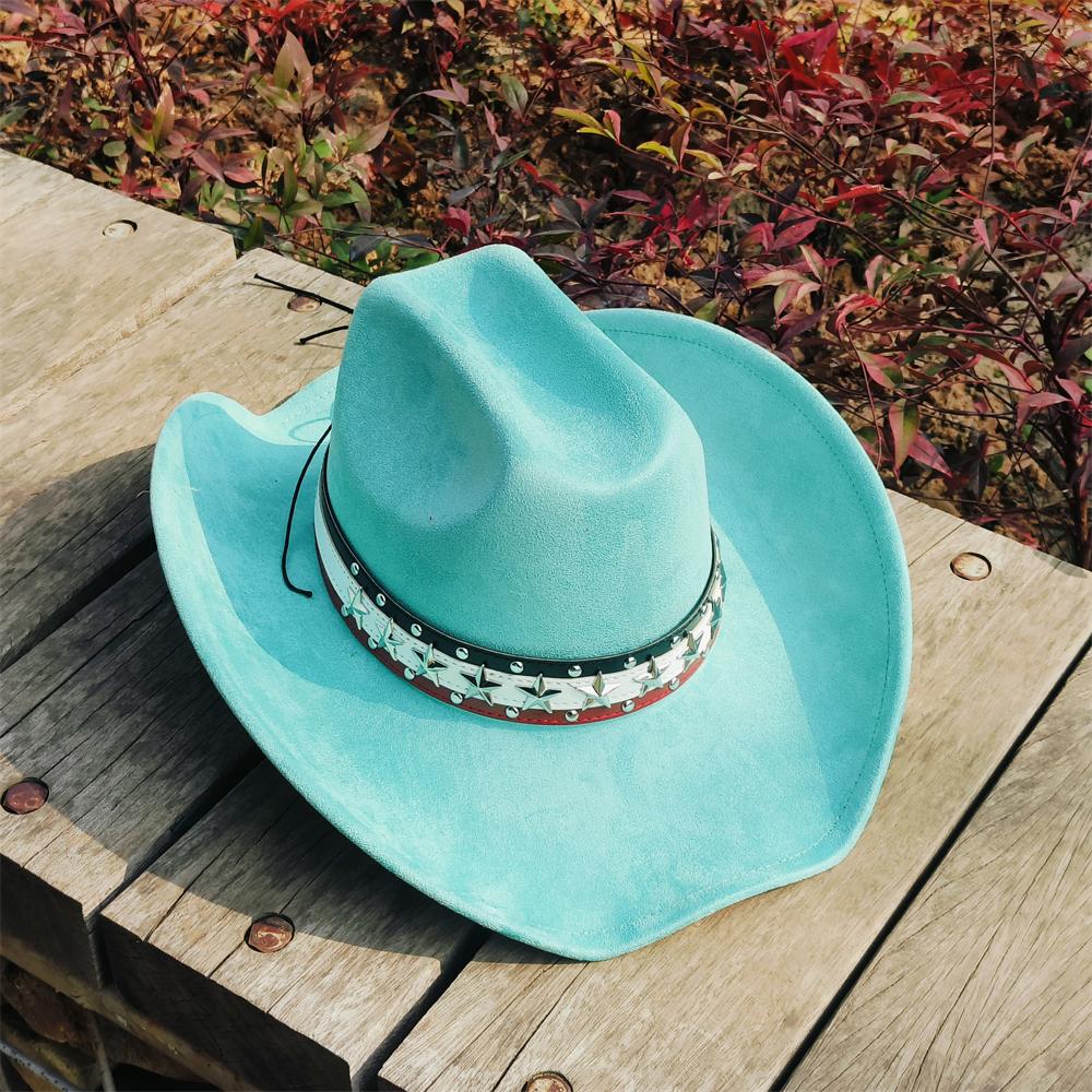 Wide Brim Cowboy Hats for women retro cow belt suede cowboy Hat men Cattleman Style Suede Rancher Hat for Men sombrero hombre