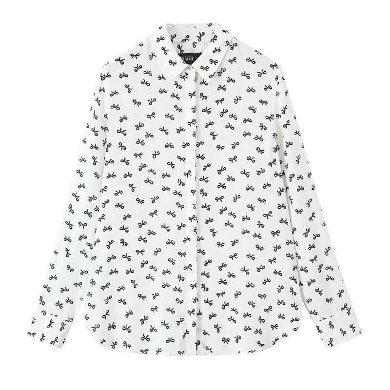 Western Style 2024 Summer New Women Loose Casual Top Contrast Color Print Long sleeve Lapel Shirts 8111199