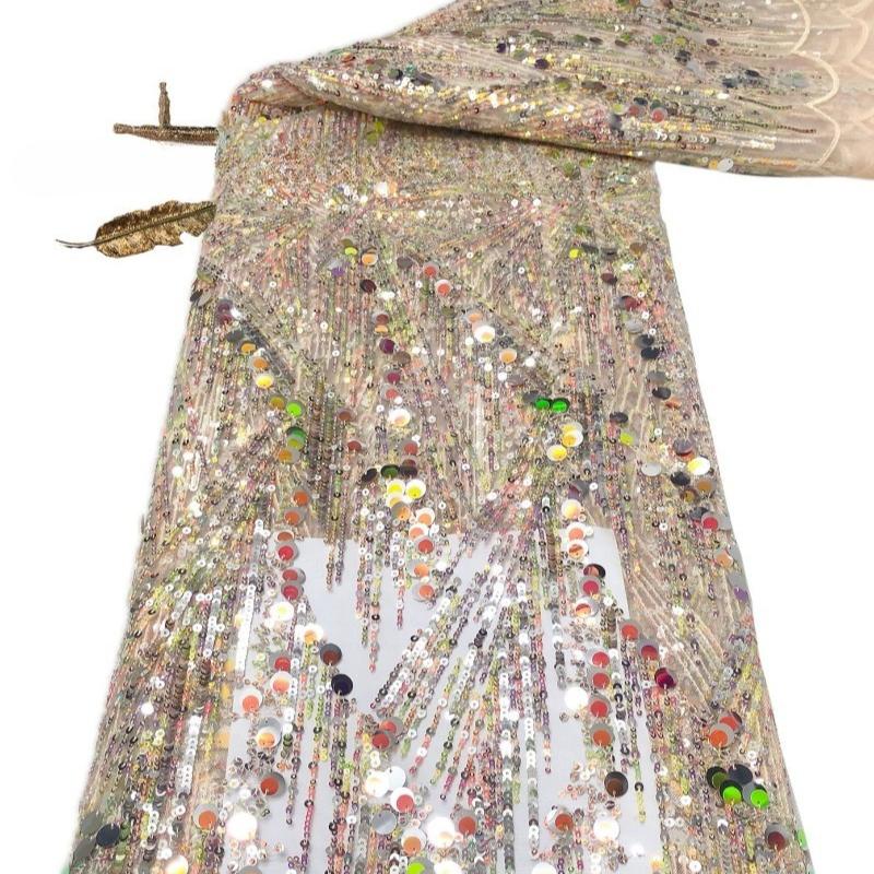 

1 Yards Colorful Sequin Embroidered Fabric Mesh Beaded Fabric for Shirts Wedding Gowns Suits in Summer 1 Yards