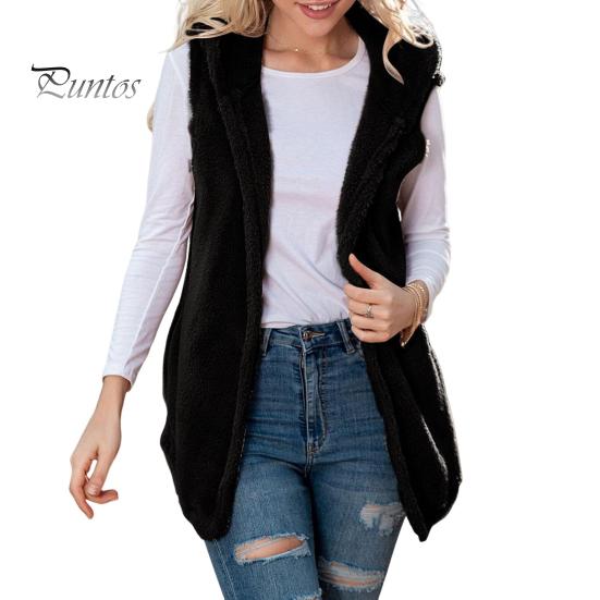 

Женский зимний жилет с капюшоном, кардиган средней длины, жилет из искусственного меха, однотонное толстое теплое пальто без рукавов для повседневной носки на открытом воздухе XL чёрный