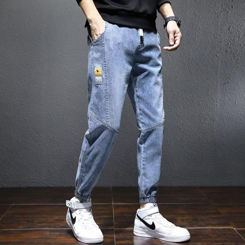 Spring and Autumn New Thin Casual Long Pants Men's Jeans Loose Versatile Tie Feet Harlan Men's Wash