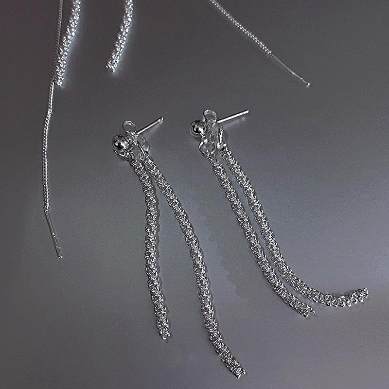 925 Silver Needle Silver Fine Glitter Tassel Earrings Long Stud Earrings Design Sense Premium Unique Earrings