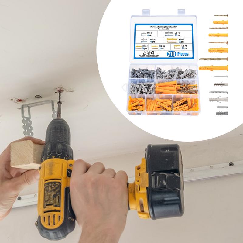 Self-Drilling Anchors Screws Self-Drilling 210 Pieces Drywall Anchors Quick Drive Toggle Bolts Heavy Duty Hand Tool For Shelves