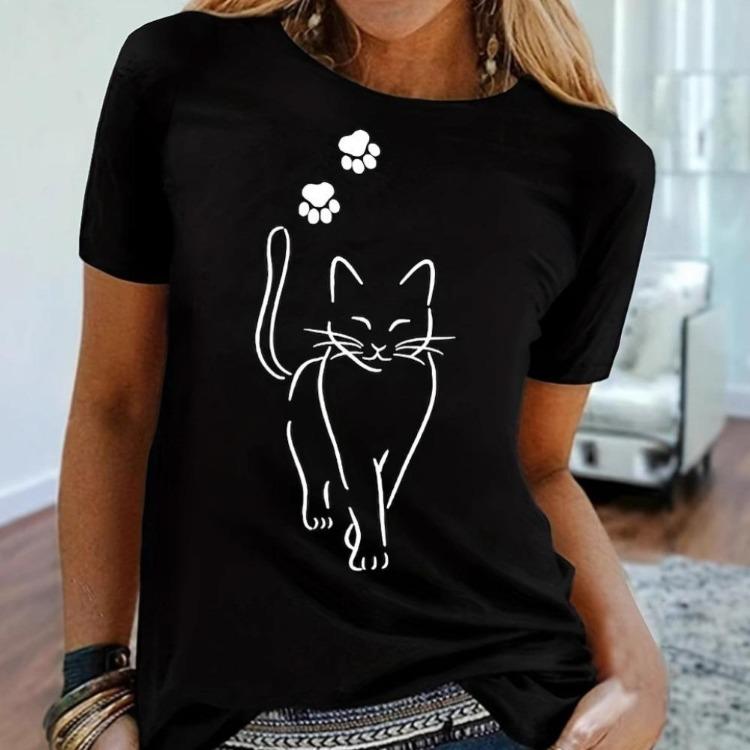 Fashionable Printed Pattern Summer Tshirt Comfortable Short Sleeve Round Neck Casual Women's Top