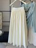 2026 New Women's Pleated Elastic Waist A-line Midi Skirt - High Waist, Slimming, Textured Design for Spring/Summer