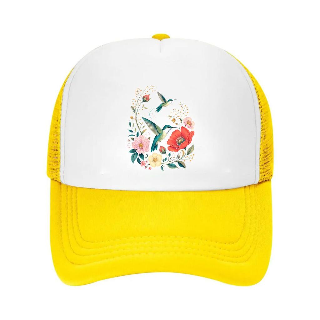 Vibrant Hummingbird Wildflower Botan Mesh Baseball Cap Casual Hat Outdoor For Womens Unisex FeUnisex