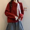High-end Red Sweater Autumn and Winter New Plus Size Women's Fat and Beautiful Lace Stitching Sweater Top