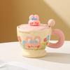 Adorable Rabbit & Bear Ceramic Mug with Lid and Spoon - Perfect for Home or Office