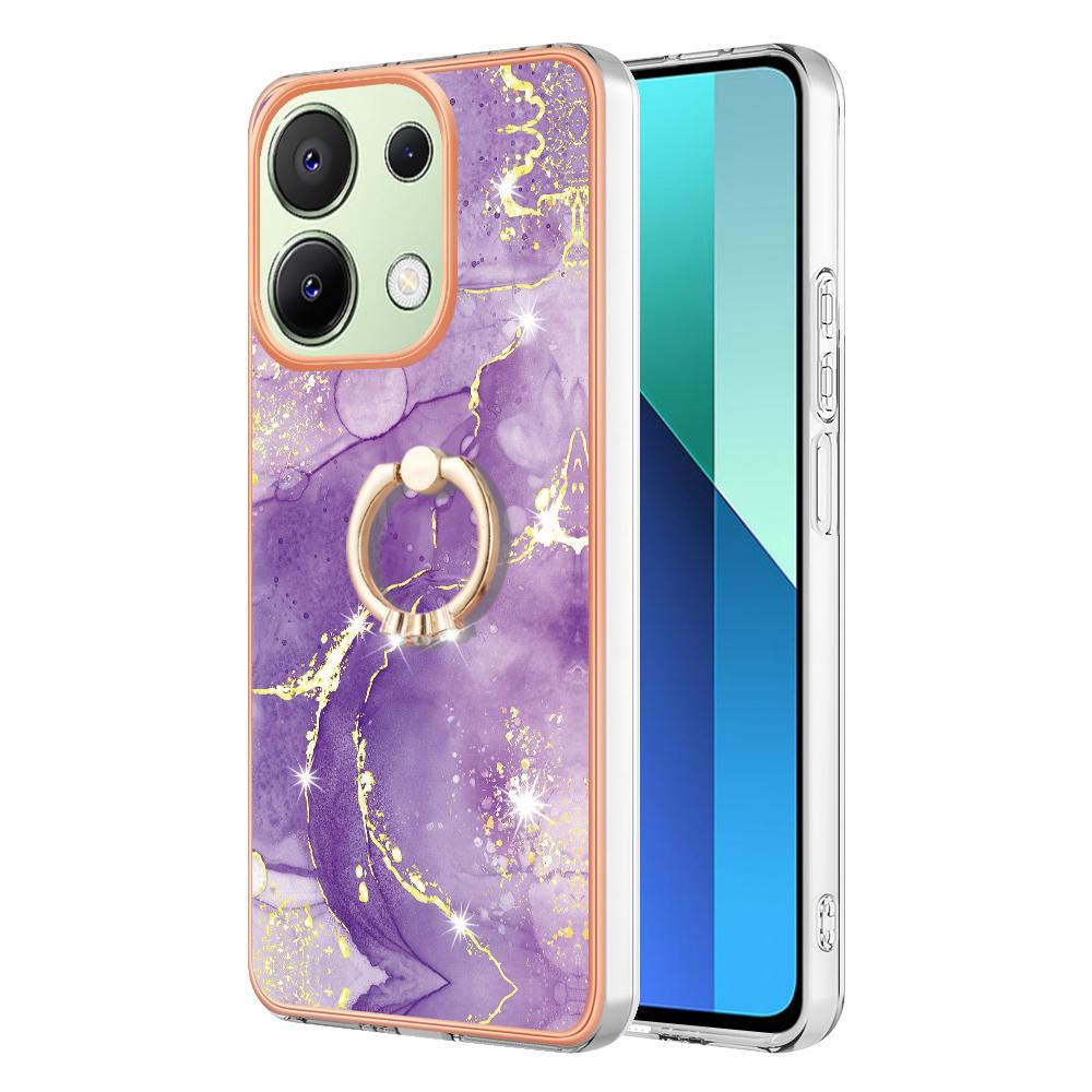 For Xiaomi Redmi Note 13 4G Case with Ring Kickstand Marble Pattern Electroplating TPU Back Cover
