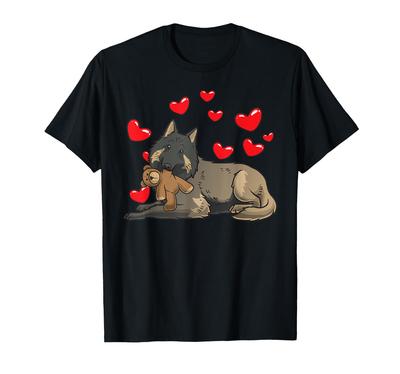 Terbren Dog with a Stuffed Animal and Lots of Hearts T-Shirt