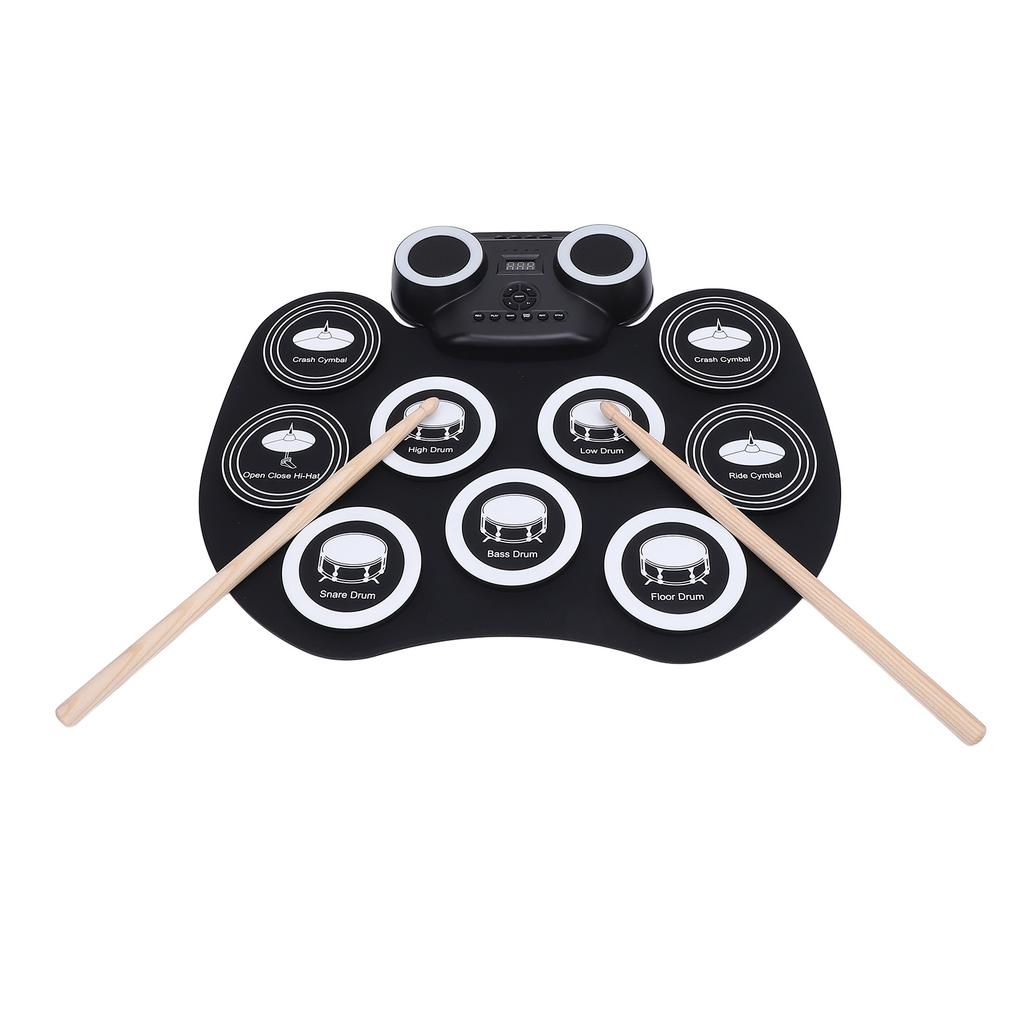 9 Pad Electric Drum Set with Pedals Stick Multifunctional Portable Roll Up Electronic Drum Pad for B