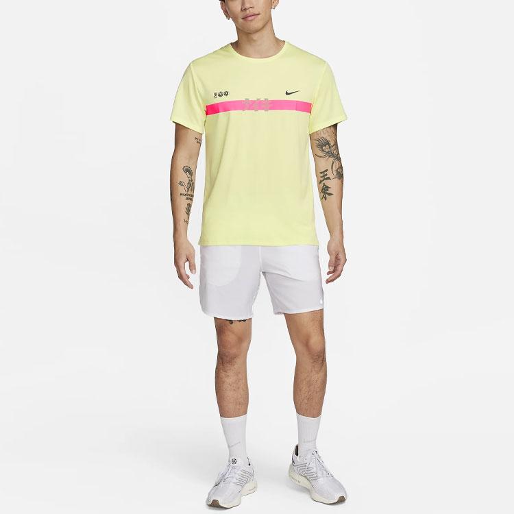 New Nike Dri Fit Miler T Shirt Men's Yellow Green FQ8019-331