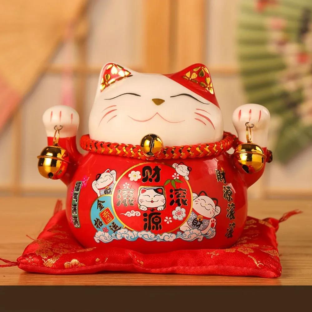 New 4.5 inch Lucky Cat Home Decorations Handmade Portable Fortune Cat Statue Ceramic Car Decorations Home Store