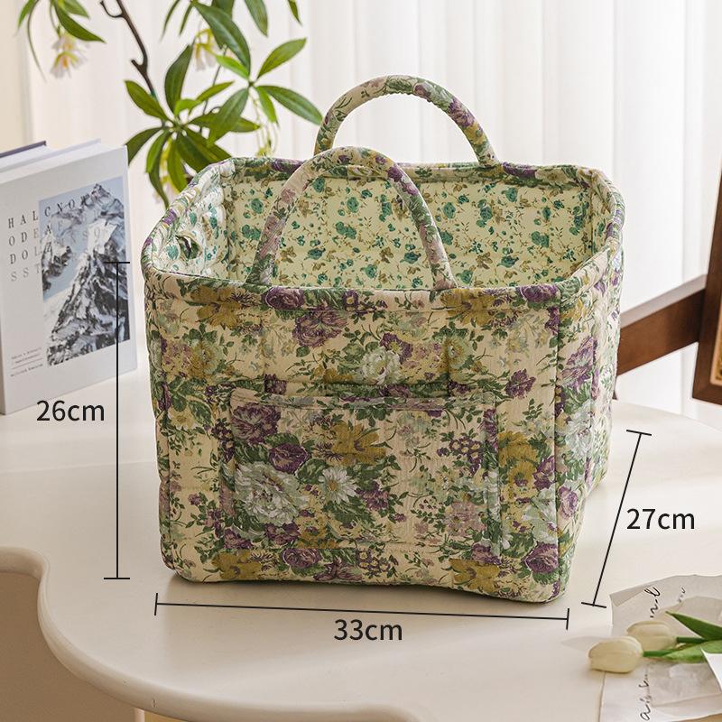 Floral Large Capacity Fabric Laundry Hamper with Easy Carry Handles Rural Pastoral Style Clothing Storage Baskets Home Organizer