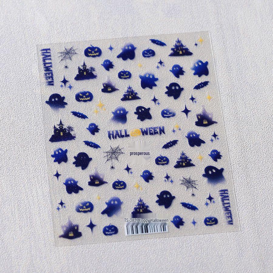 3D Halloween Nail Art Stickers: Cute Cartoon Pumpkin & Ghost Design