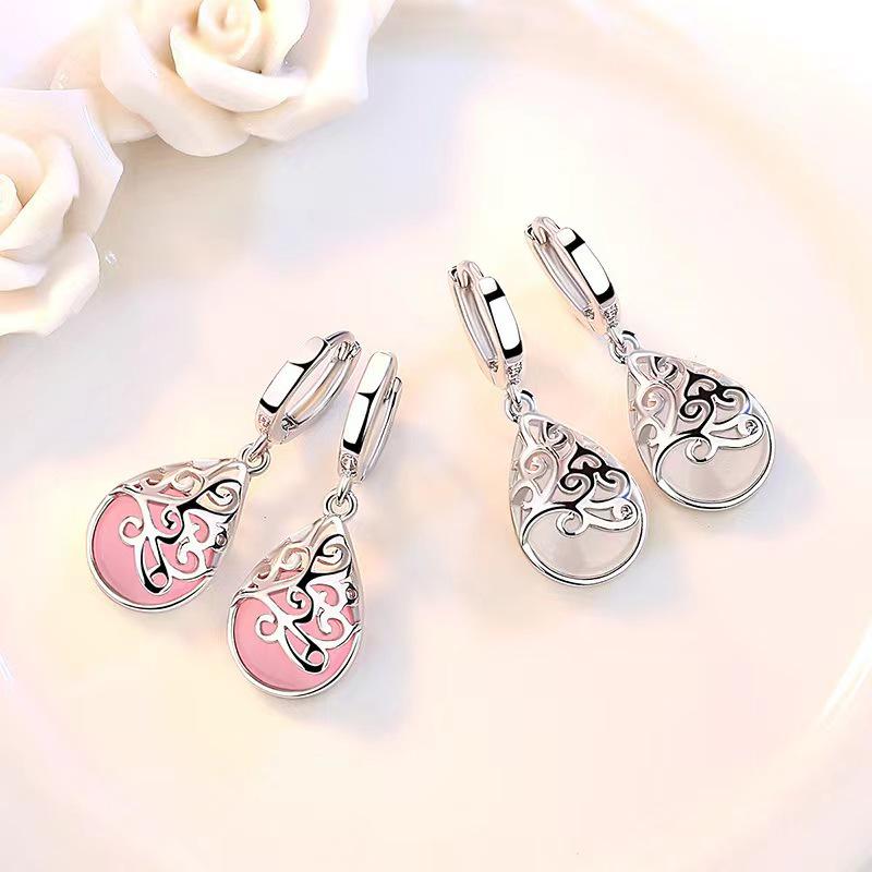 Moonlight Cat's Eye Earrings: Patterned Totem Ear Cuffs & Pendants for Women - Hollow Wishing Well Jewelry