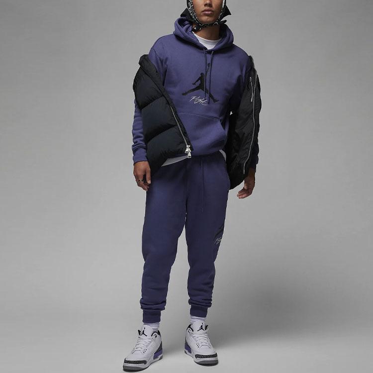 Jordan Logo Print Running Fitness Fleece-Lined Thick Lace-Up Knit Sports Pants Men Bottoms Purple FD7346-502
