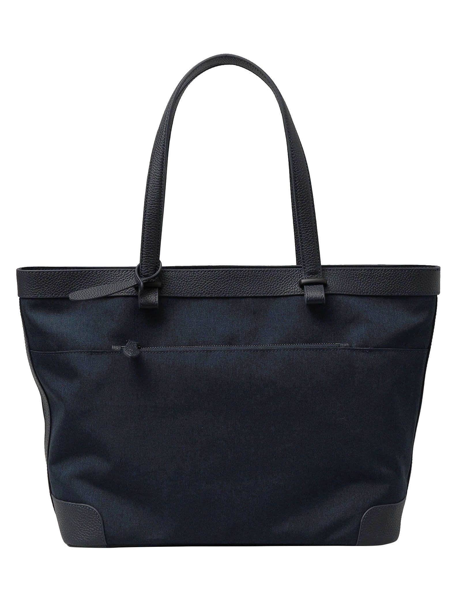

Ships Shrink Leather and Fabric Combination Tote Bag for Men, 118433436, Navy, One Size