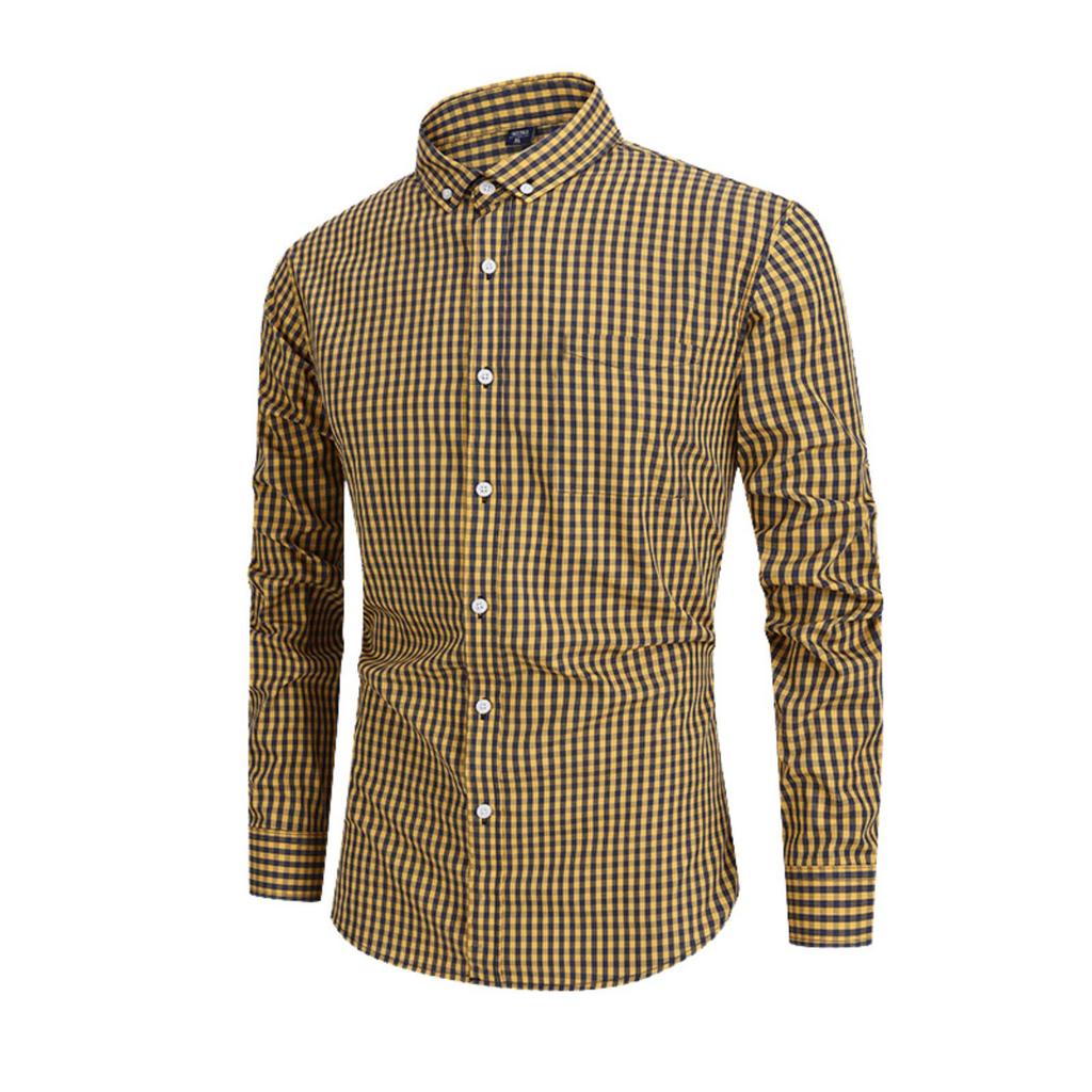 Men's Large-sized Checked Long-sleeved Shirt, Digital Printed Lapel Light Button Shirt For Men