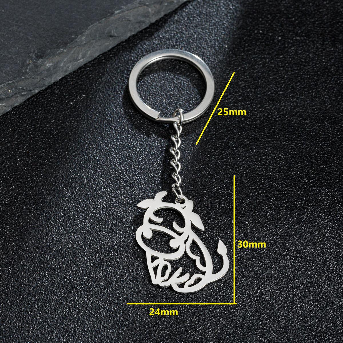 Cartoon Cute Buffalo Keychain - Stainless Steel Hollowed-Out Animal Pendant