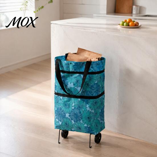 Durable Shopping Trolley for Commuting Foldable Bag with Wheels, Lightweight Portable Large Capacity Grocery Space Saving Travel Luggage Cart