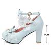 Womens Lolita Gothic Pumps High Heel Lace Cross Strap Bow Tie Bead Sweet Cosplay Party Shoes Round Toe Dress Footwear